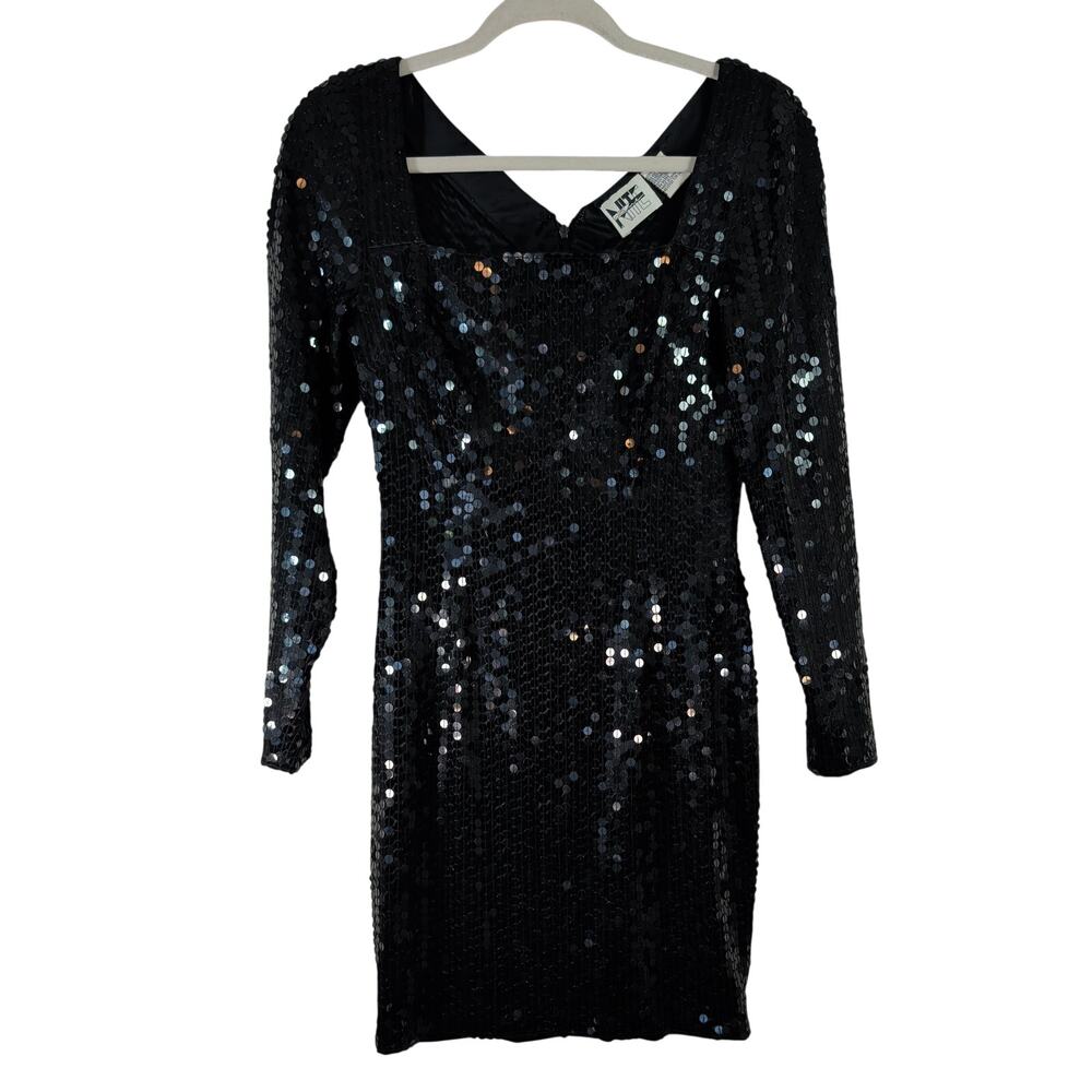Vintage Nite Line Black Sequin Mini Dress, Size 4